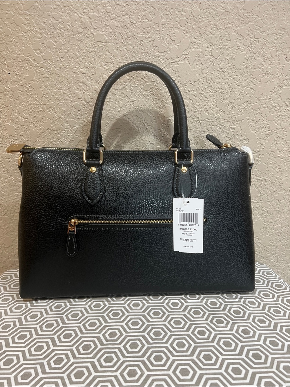 Coach Black Pebbled RFB GRG Leather Satchel with Gold Hardware - Picture 2 of 7